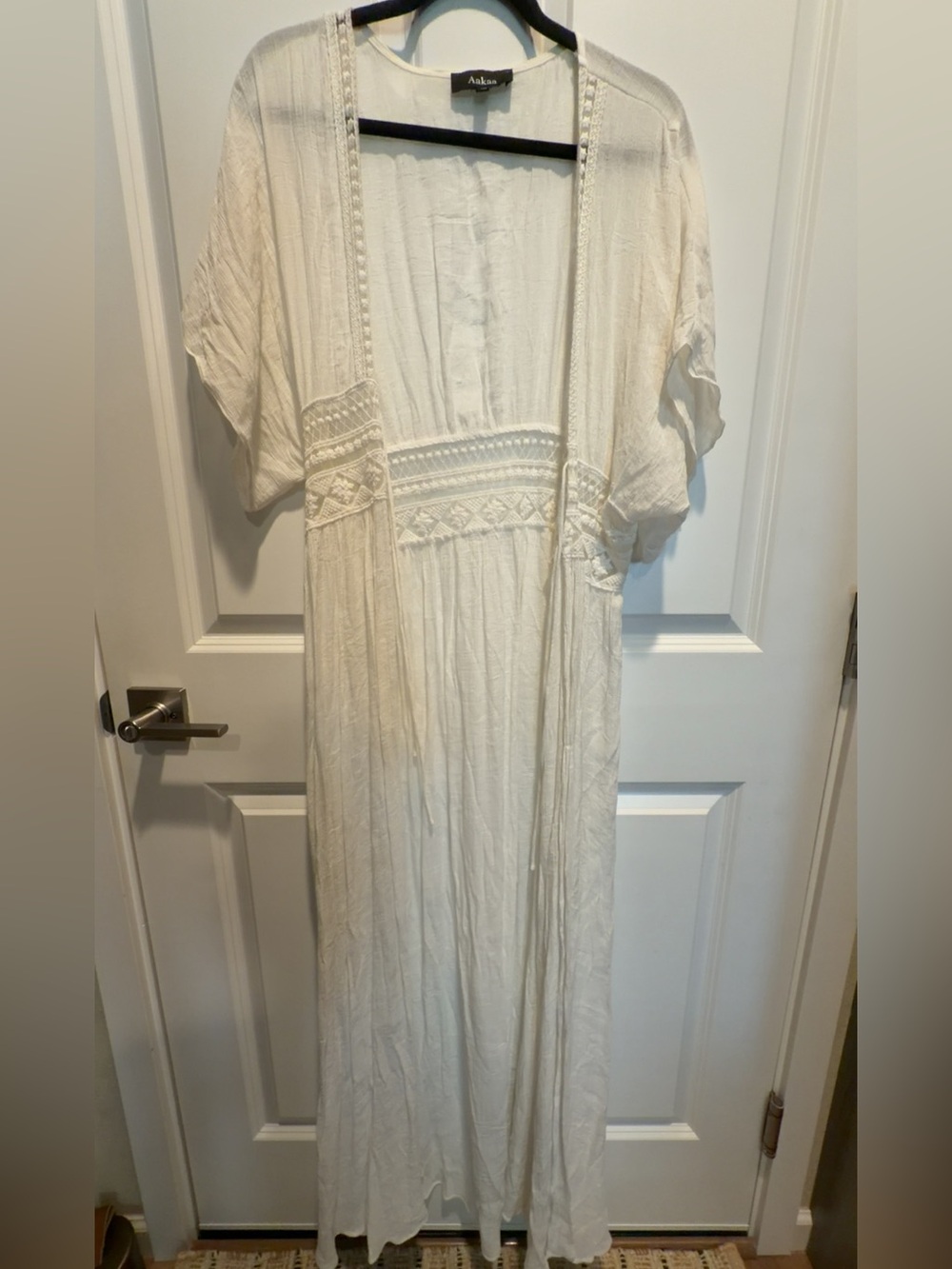 Ivory Crochet-Trim Maxi Kimono